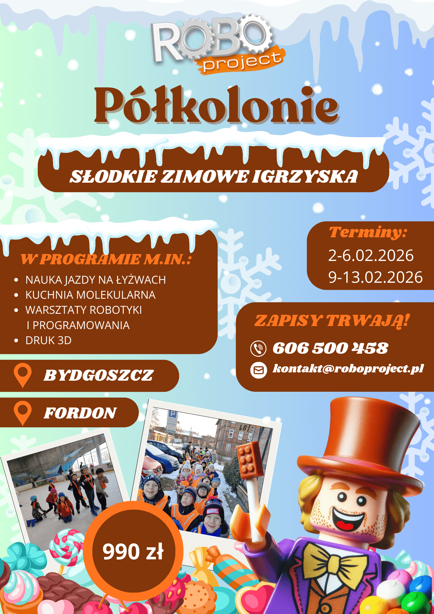 Niezapomniane wrażenia i NOWE atrakcje – PÓŁKOLONIE w BYDGOSZCZY 2026! ⛸️🧁🦸‍♂️🦸‍♀️